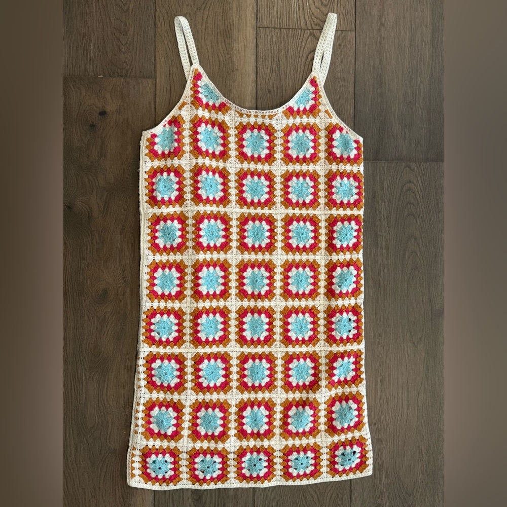 willow & wind crochet tank dress women's size M multicolor pink/orange boho hip